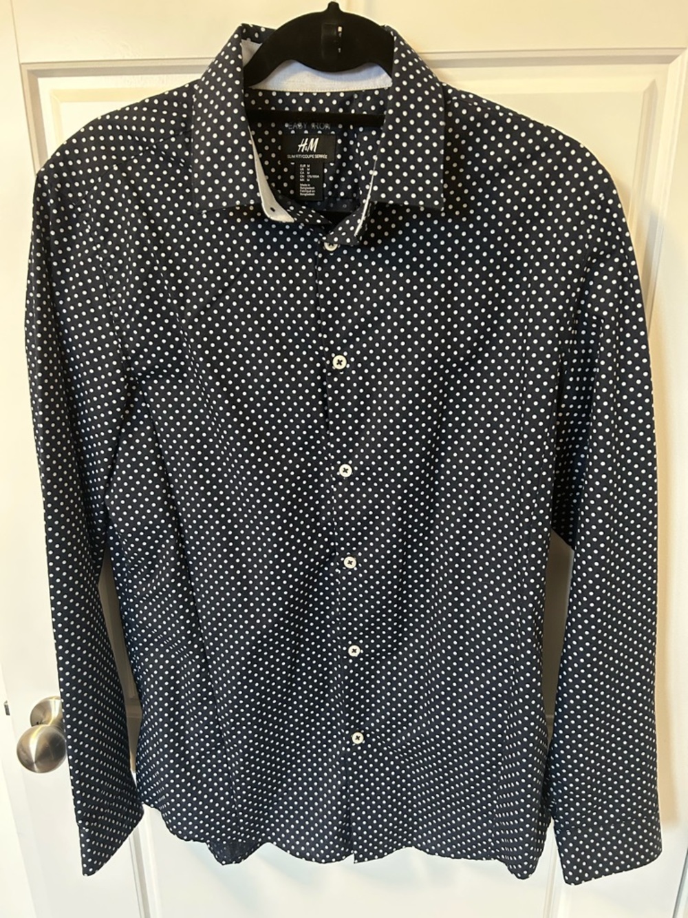 H&M Navy Shirt with White Polka Dots